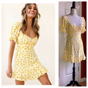NWT Sunflower Floral Puff Sleeve Open Back Dress Indikah by Angel Biba s…